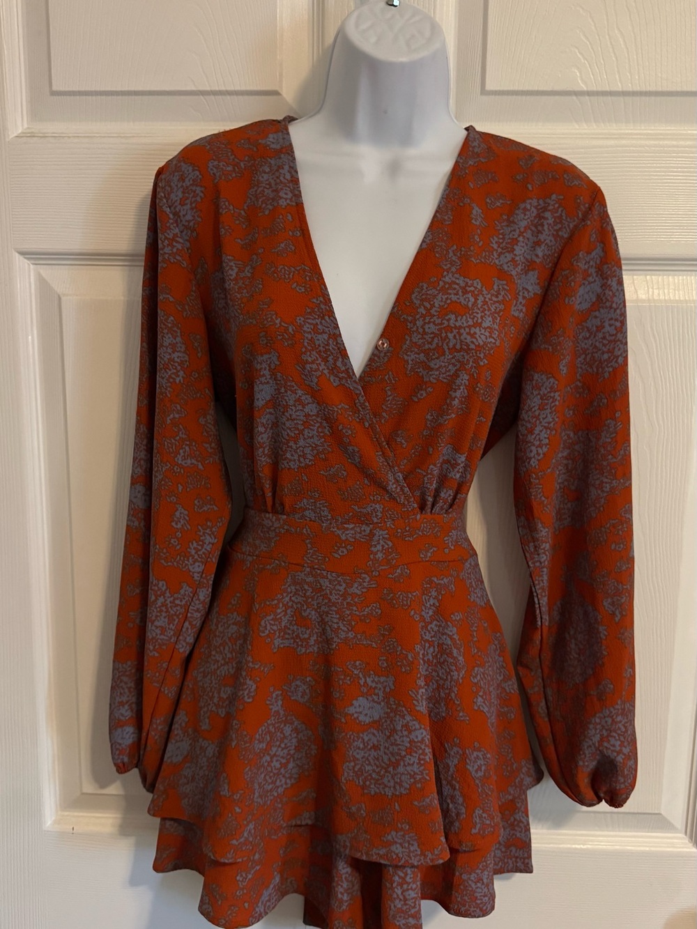 Fashionomics Rust and Gray Floral Wrap Mini Dress